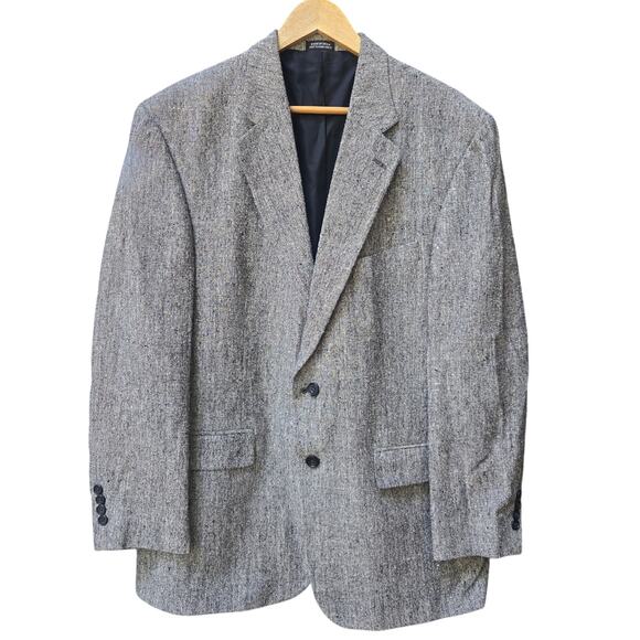 Oscar de la Renta Men Vtg Tweed 100% Silk Two Button Blazer 42R Gray Sports Coat - Picture 1 of 12